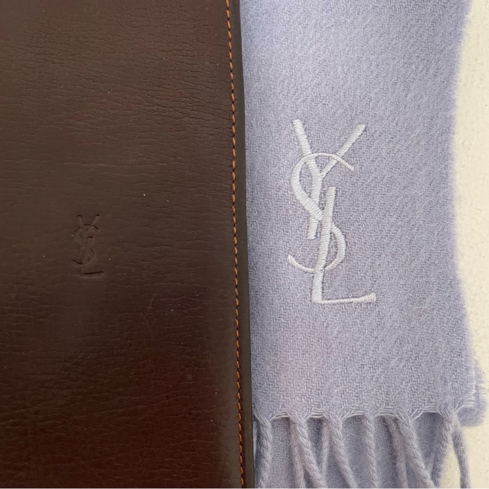 YSL• VTG Leather Pocket Secretary Wallet & Wool/Cashmere Scarf Accessory Bundle